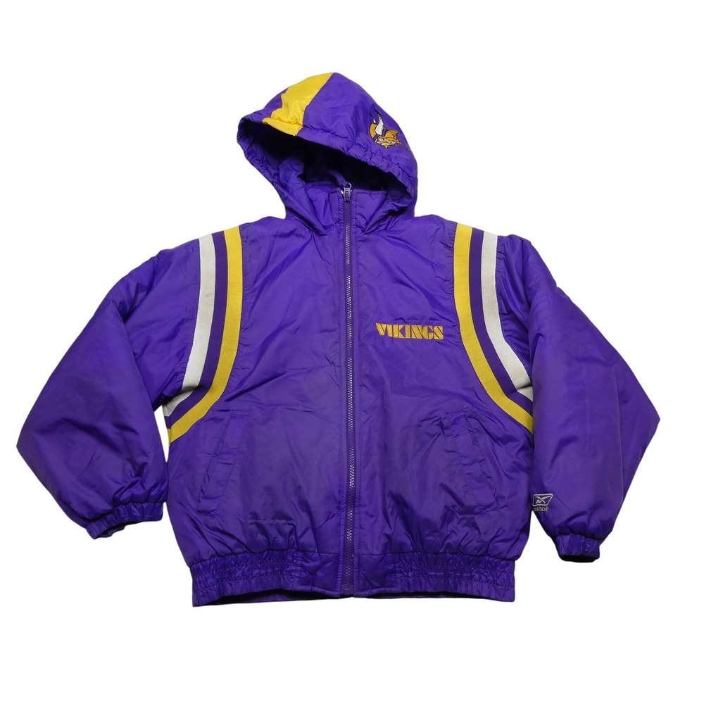 Minnesota Vikings Jacket Youth Medium Purple NFL Football Hooded Puffer Reebok‎
